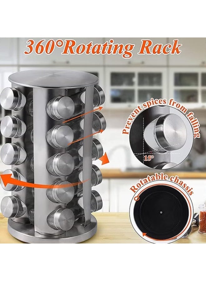 EETU Revolving Spice Rack,Stainless Steel Spice Organizer With 20 Spice Jars,Standing Cabinet Seasoning Tower For Kitchen,Spice Containers Organizer Holder Set, Suitable For Countertop Cabinet - Image 4